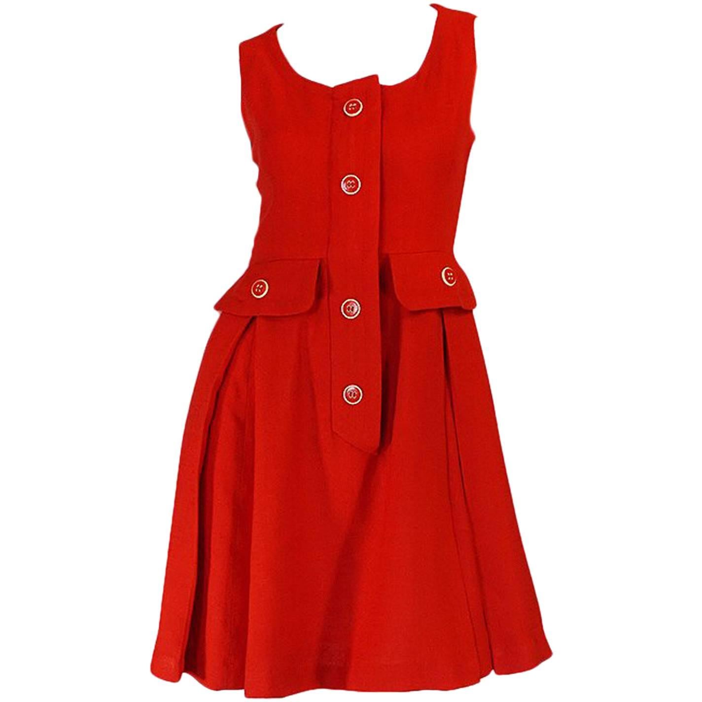 1960s Geoffrey Beene Boutique Red Linen Dress