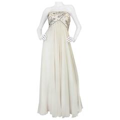 c1970s Bob Mackie Beaded Strapless Silk Chiffon Dress 11