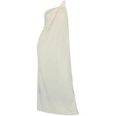 1970s Yuki One Shoulder Draped Cream Jersey Dress