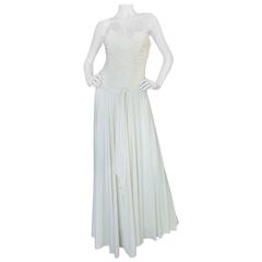 1970s Frank Usher Draped Single Strap White Jersey Dress 8