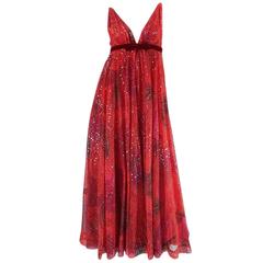 1960s Travilla Plunging Sequin Covered Couture Silk Dress