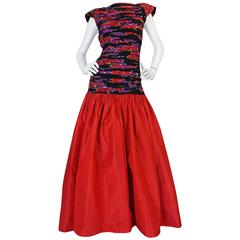 c1984-85 Valentino Silk & Silk Chiffon Backless Red Dress 11