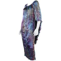 Vintage Patricia Lester Pleated Silk Dress with Attached Cape