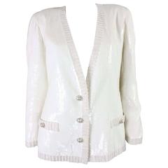 Vintage 1980's Bill Blass White Sequined Jacket