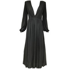 Vintage 1970s Yves Saint Laurent black jersey V neck dress