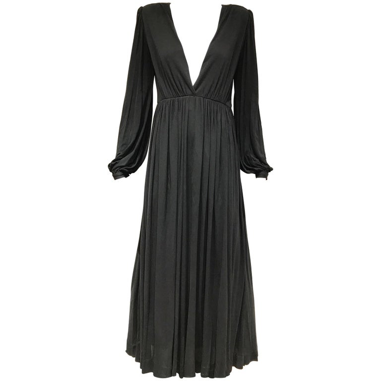 1970s Yves Saint Laurent black jersey V neck dress For Sale at 1stDibs ...