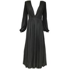 1970s Yves Saint Laurent black jersey V neck dress 10