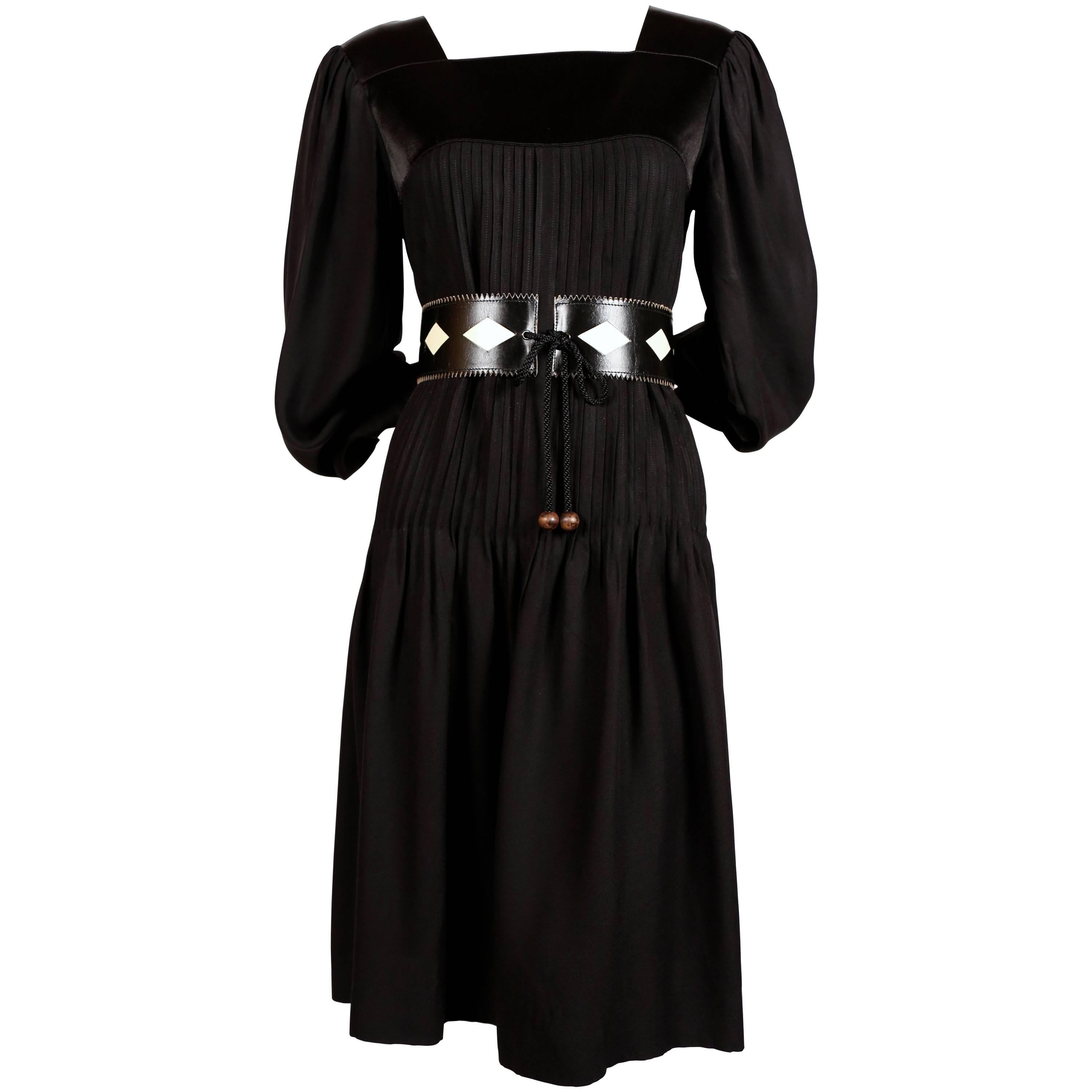 1970's YVES SAINT LAURENT black pintucked peasant dress