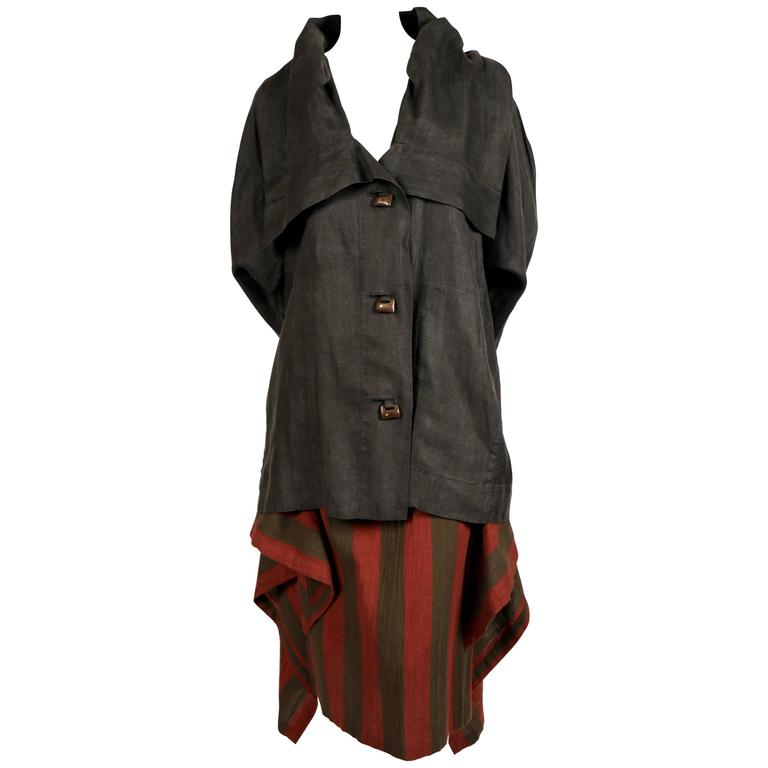 1980's ISSEY MIYAKE linen jacket and striped skirt For Sale at 1stDibs