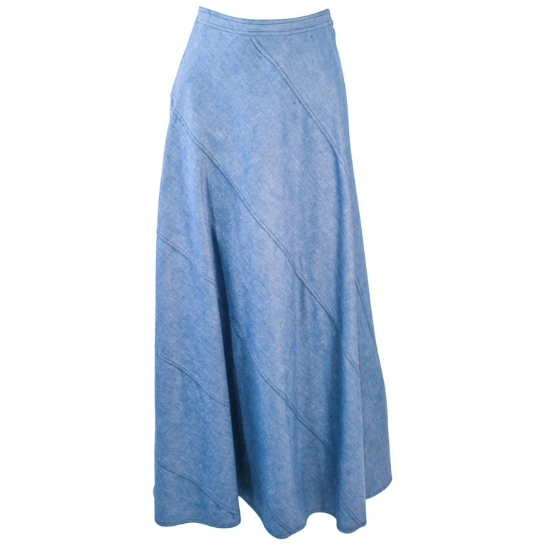 OSCAR DE LA RENTA Vintage 70's Diagonal Denim Maxi Skirt 2 4 For Sale ...