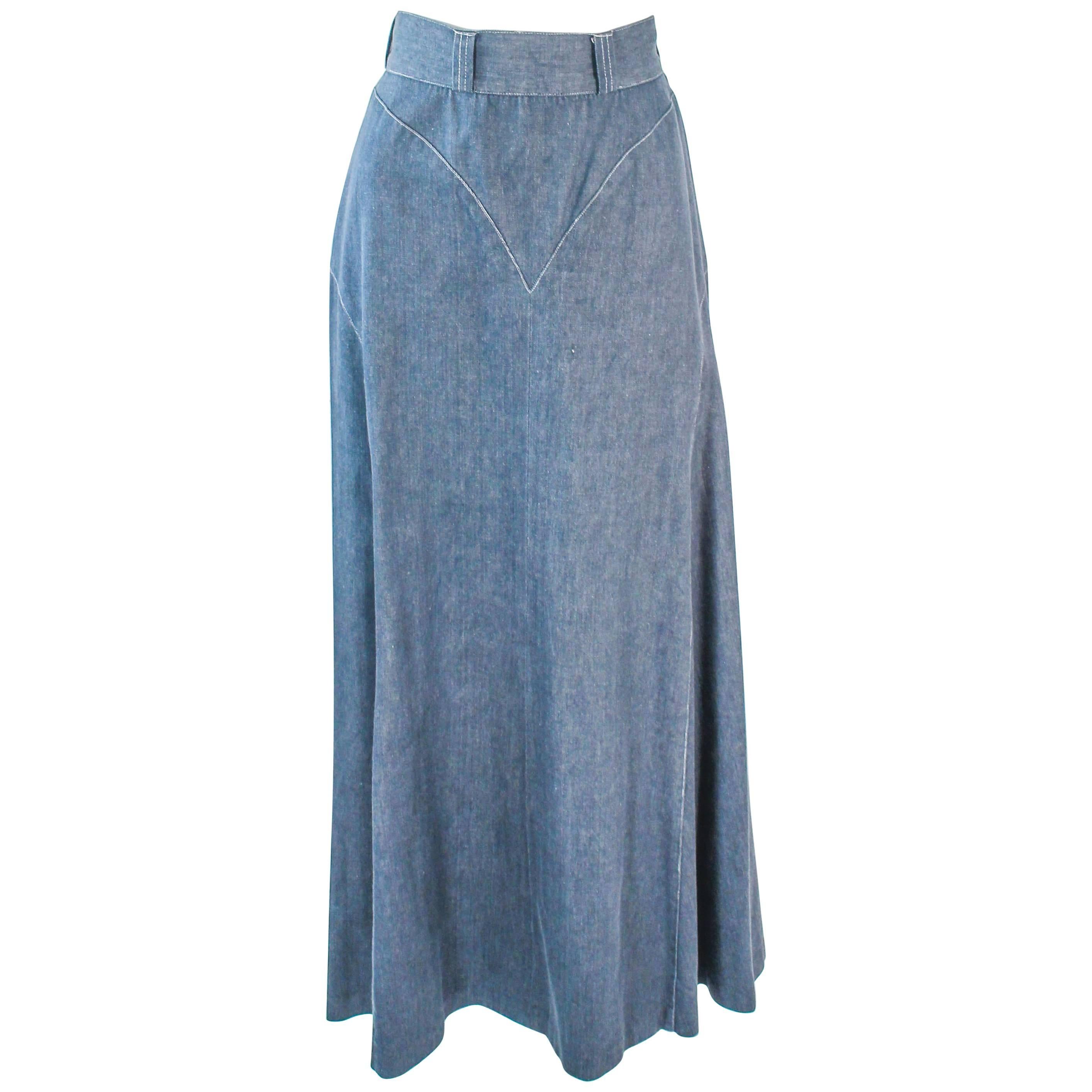 ALICE BLAINE VIntage 70's Denim Maxi Skirt Size 4  For Sale