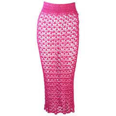 DOLCE and GABBANA Magenta Pink Sheer Crotchet Skirt Size Large at 1stDibs