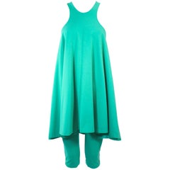 NORMA KAMALI OMO Mint Green Stretch Knit Trapeze Dress and Crop Pants Size M P