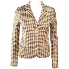 MISSONI Gold and Cream Metallic Houndstooth Stretch Blazer Size 40 11