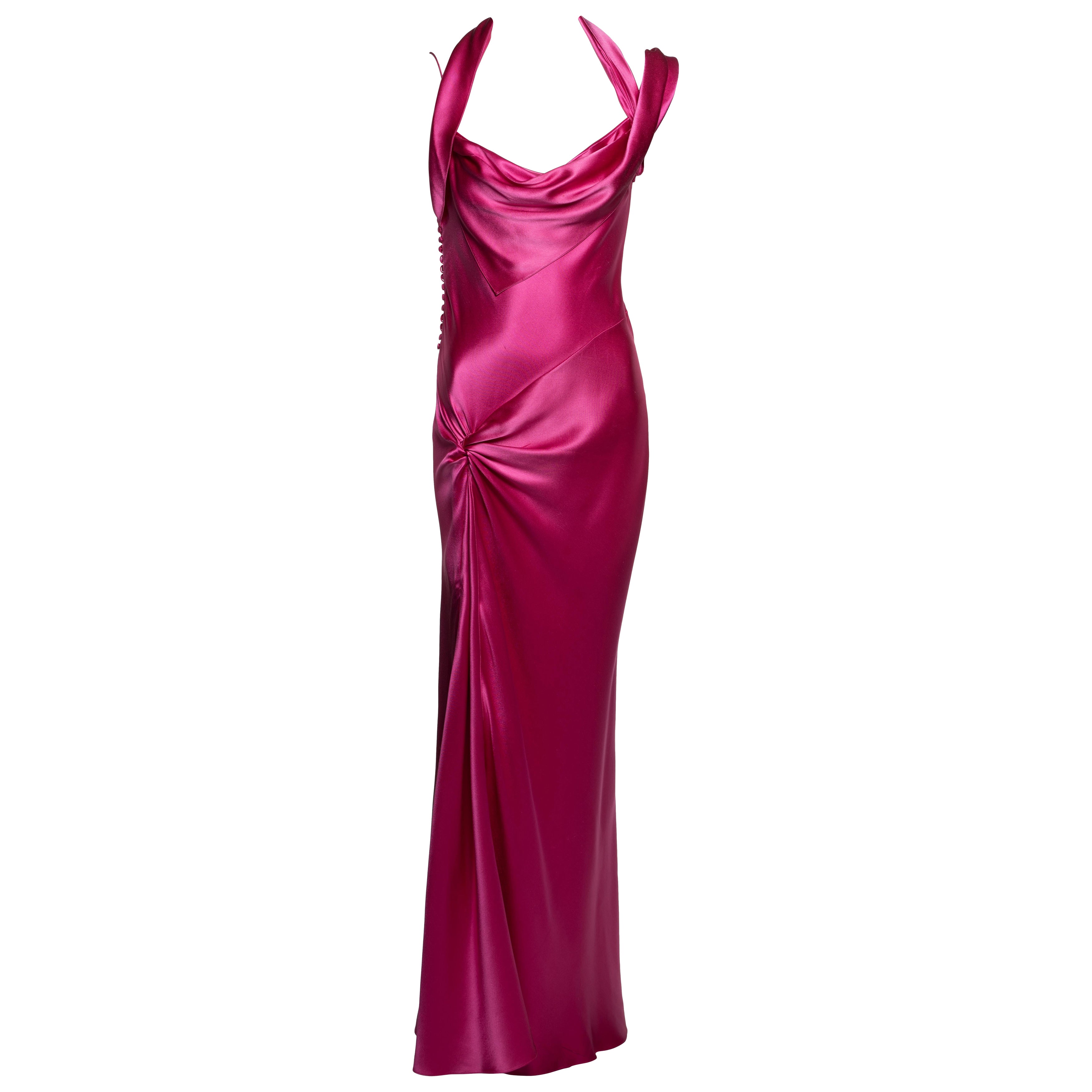 Christian Dior by John Galliano for Christian Dior for Christian Galliano for Christian Dior by John Galliano Pink Silk Bias-Cut Draped Evening Dress, FW 2003