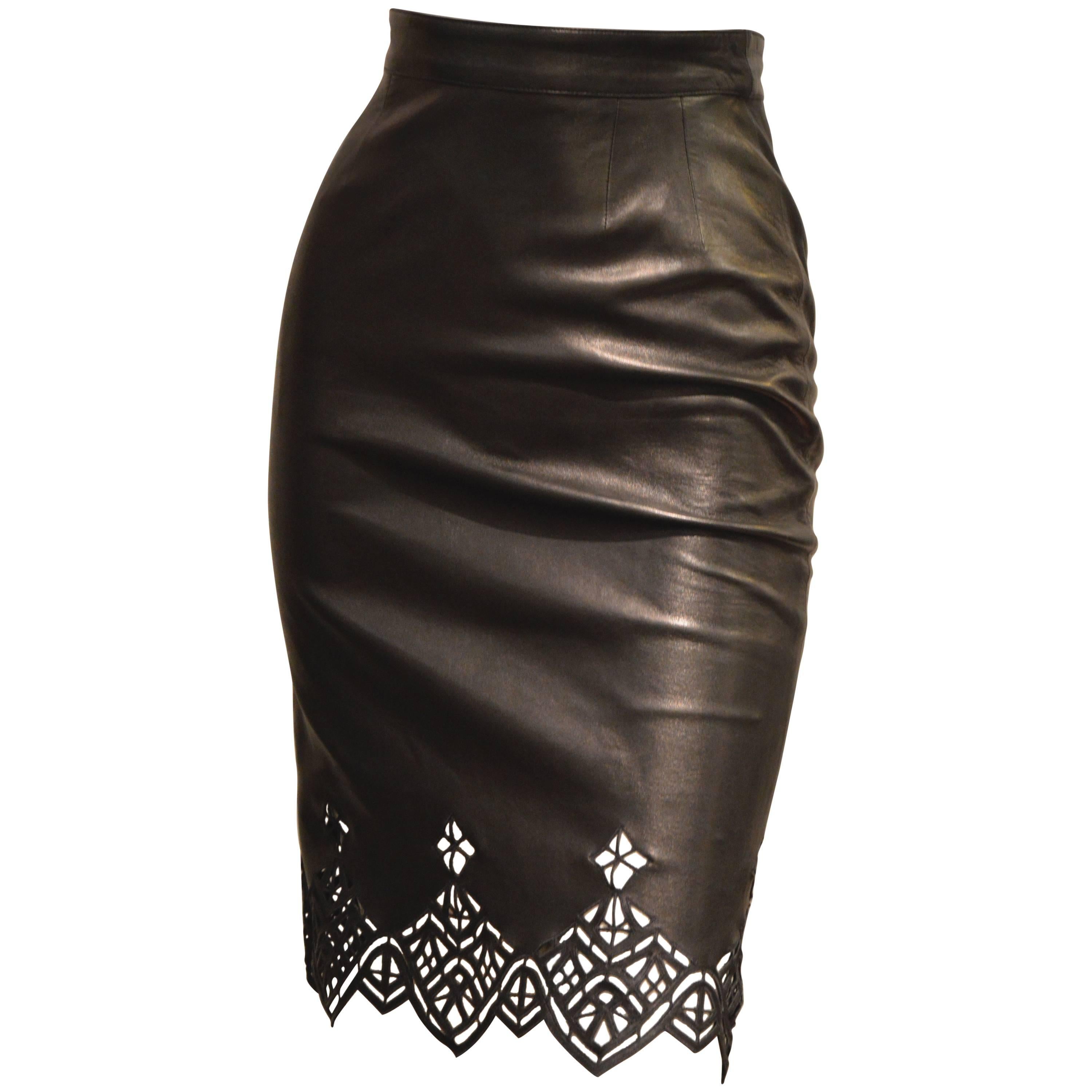 Striking Nina Ricci Leather Pencil Skirt For Sale