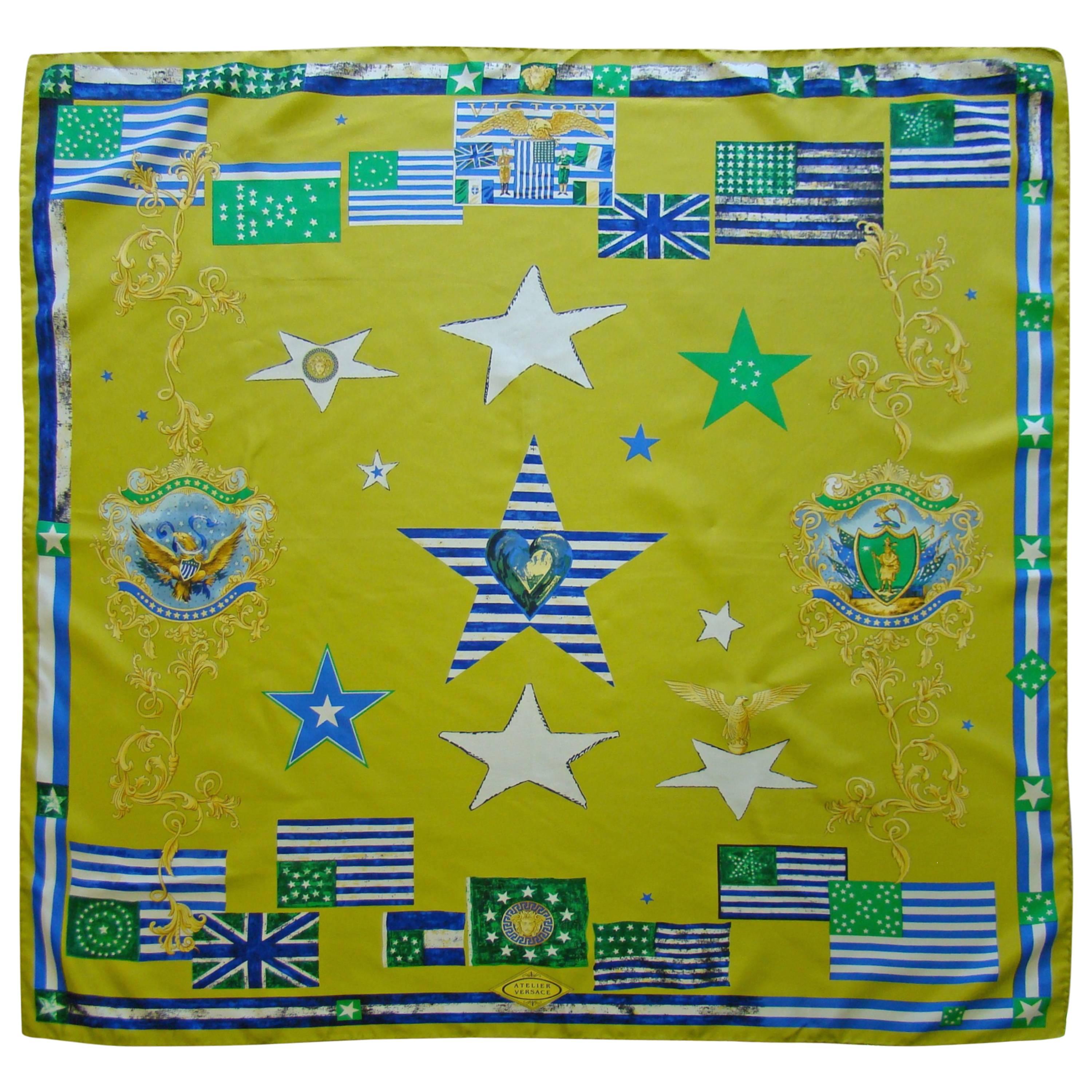 Atelier Versace Flags Printed Silk Scarf For Sale