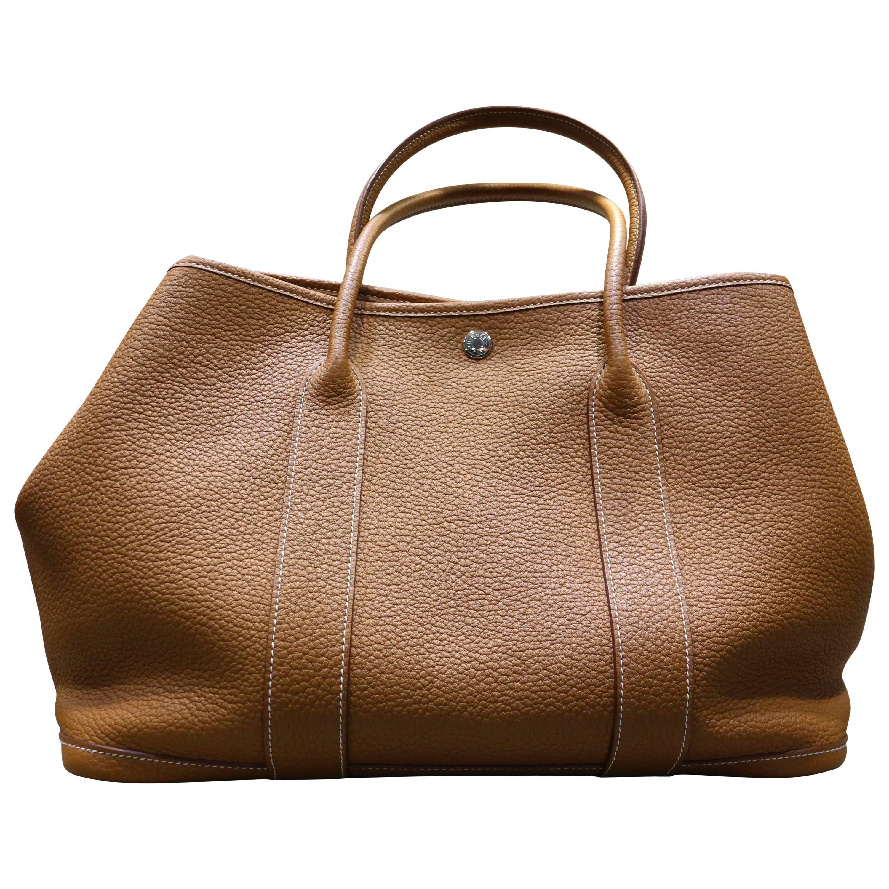 Hermes 36cm Gold Negonda Leather Garden Party Tote