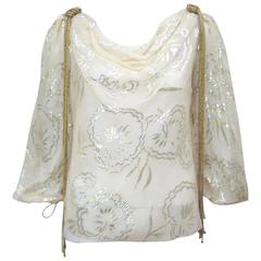 Vintage Ethereal 1970's Mary McFadden Silk Top With Gold Braiding