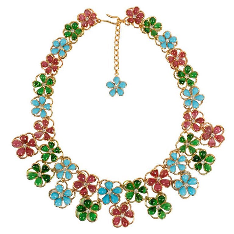 Collier Augustine en métal doré et fleurs en pâte de verre