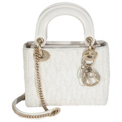Christian Dior White Textured Calfskin Mini Lady Dior