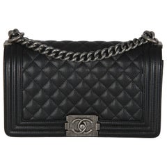 Chanel Black Quilted Caviar Medium Boy Handbag