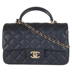 Chanel Navy Quilted Lambskin Mini Rectangular Top Handle