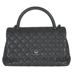 Chanel Grey Quilted Caviar Coco Top Handle Handbag