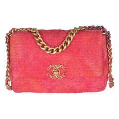 Chanel Coral Pink Tweed Quilted Medium Chanel 19 Flap Bag