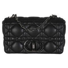 Christian Dior Black Macrocannage Calfskin Medium Caro Bag