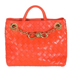 Bottega Veneta Orange Nappa Intrecciato Small Andiamo With Chain