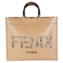 Fendi Dark Beige Calfskin Python Medium Fendi Sunshine Shopper Tote