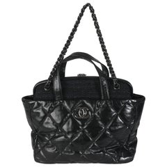 Chanel Black Tweed Quilted Calfskin Portobello Frame Tote
