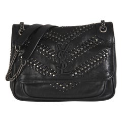 Saint Laurent Black Calfskin Matelasse Studded Small Niki Chain Bag