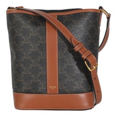 Celine Tan Calfskin Triomphe Canvas Small Bucket Bag