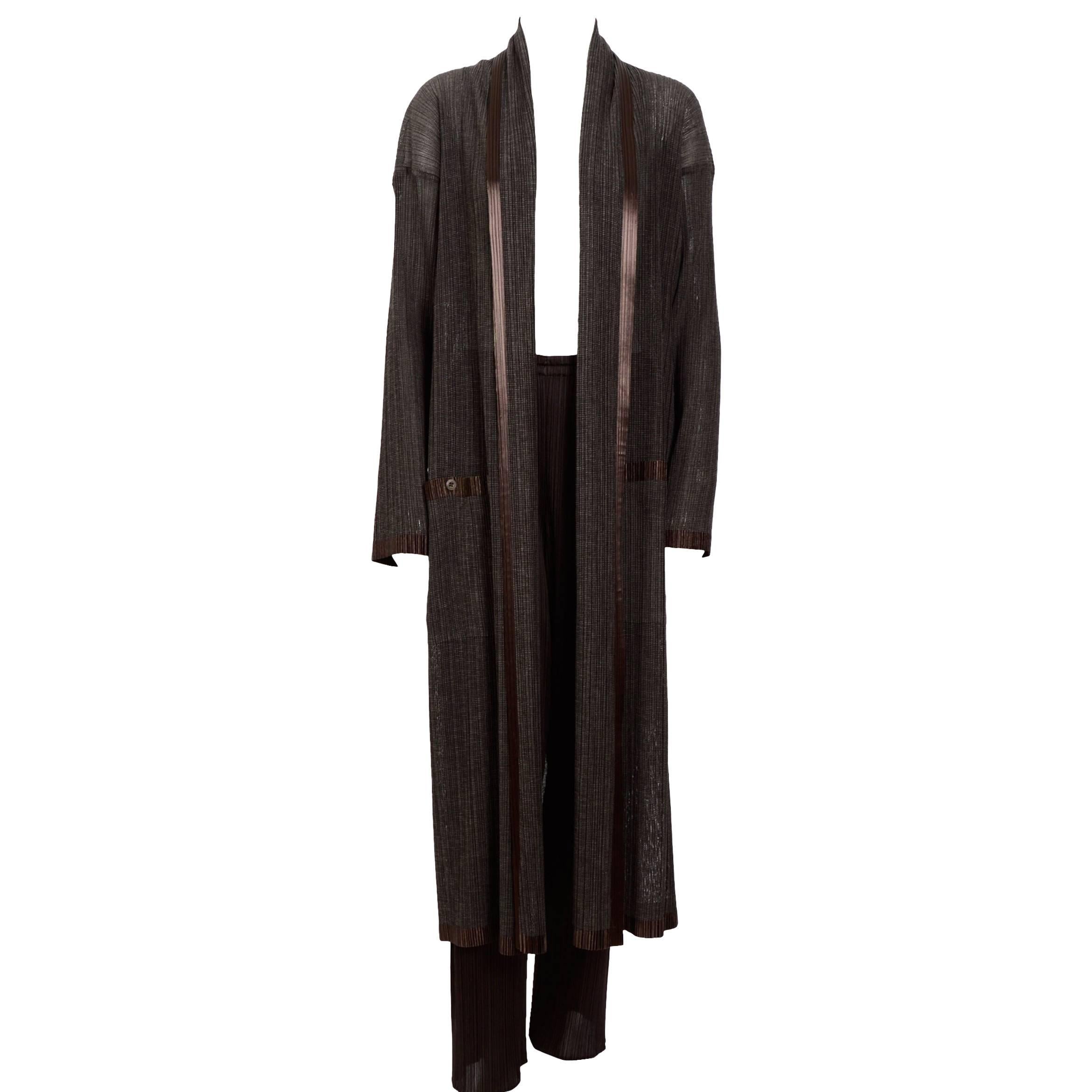 Issey Miyake vintage 1990s chocolate brown coat and trousers set For ...