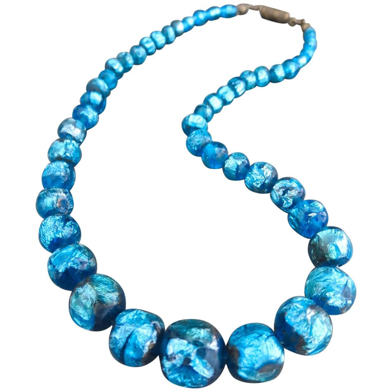 Vintage Art Deco Murano Venetian Foil Glass Necklace Choker For Sale