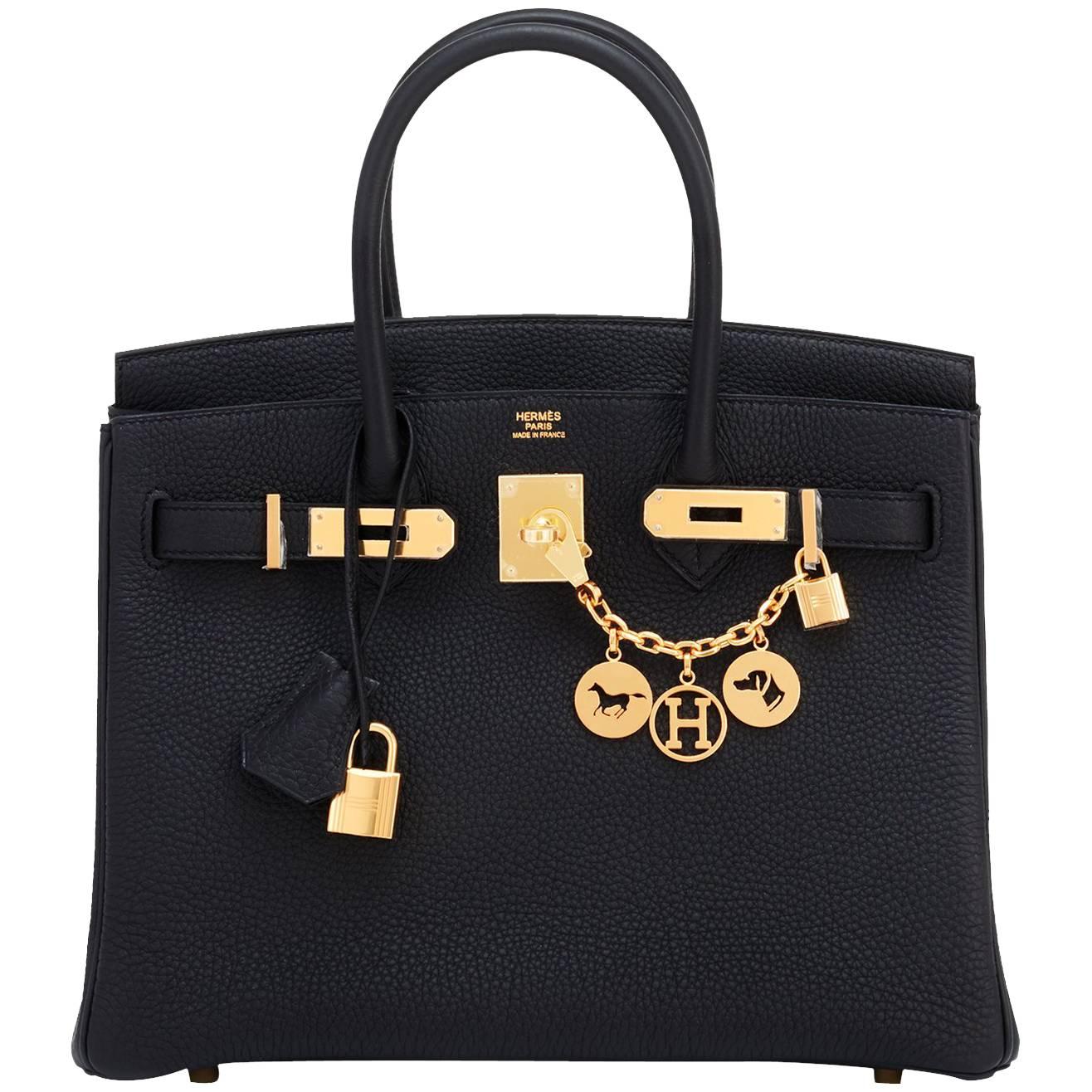 Hermes Black 30cm Birkin Bag Togo Gold Hardware Chic 