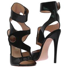 New VERSACE Black Cut-out patent leather sandals 