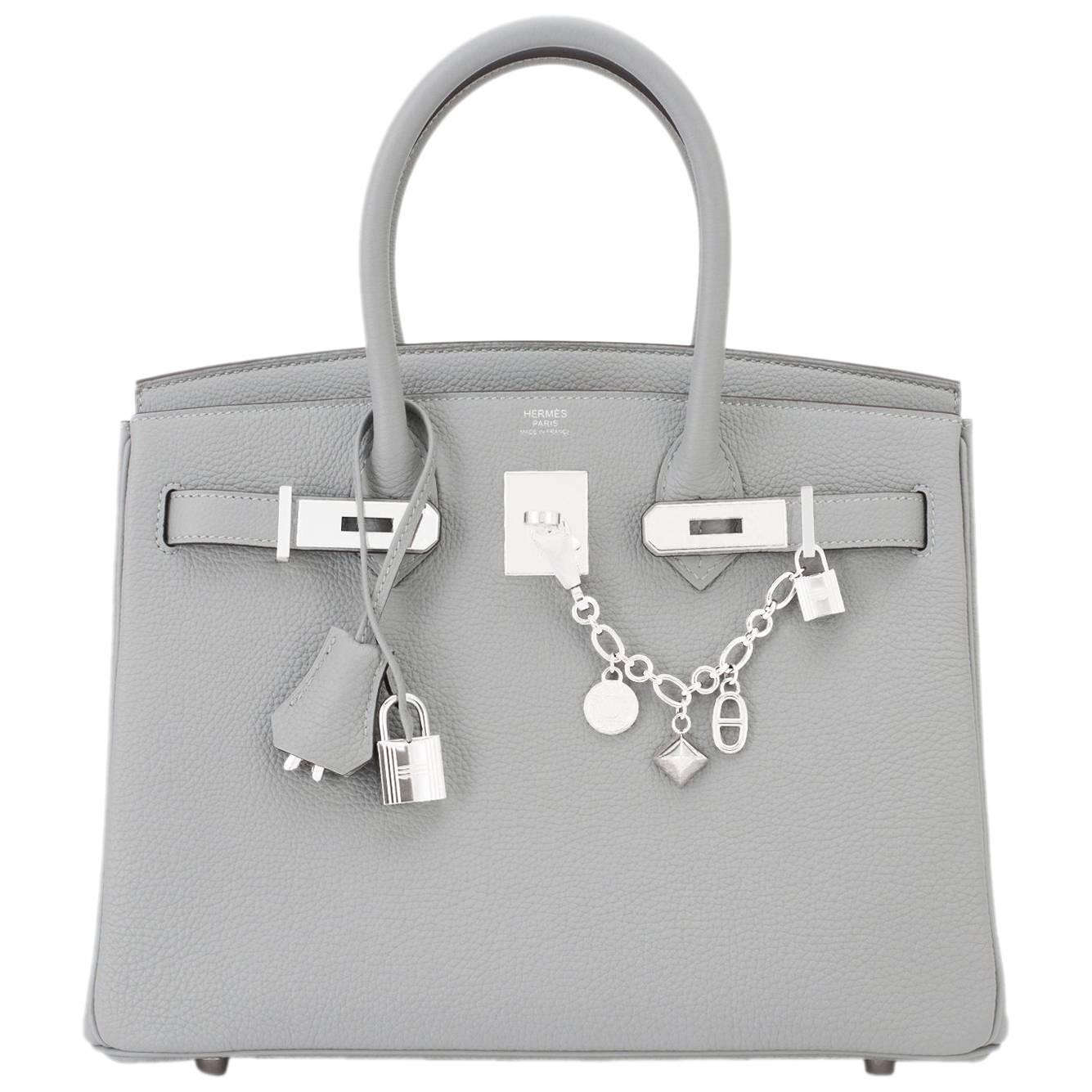 Hermes Gris Mouette Grey 30cm Togo Birkin Bag Palladium Chic