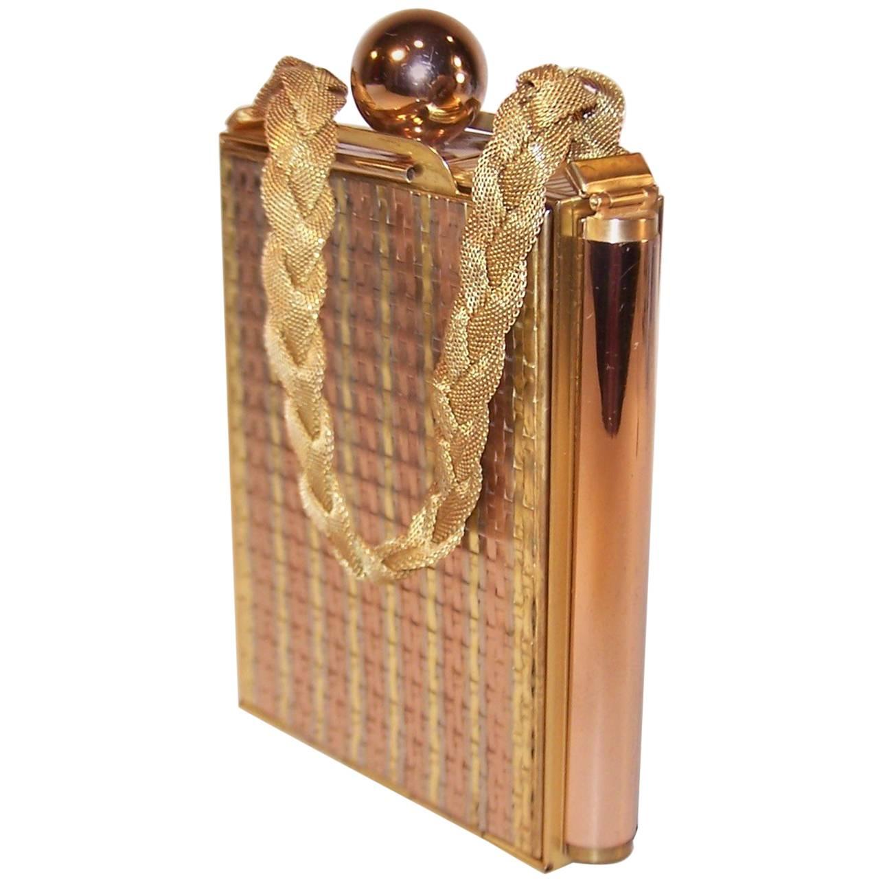 C.1950 Evans Tri Color Metal Powder Compact Handbag