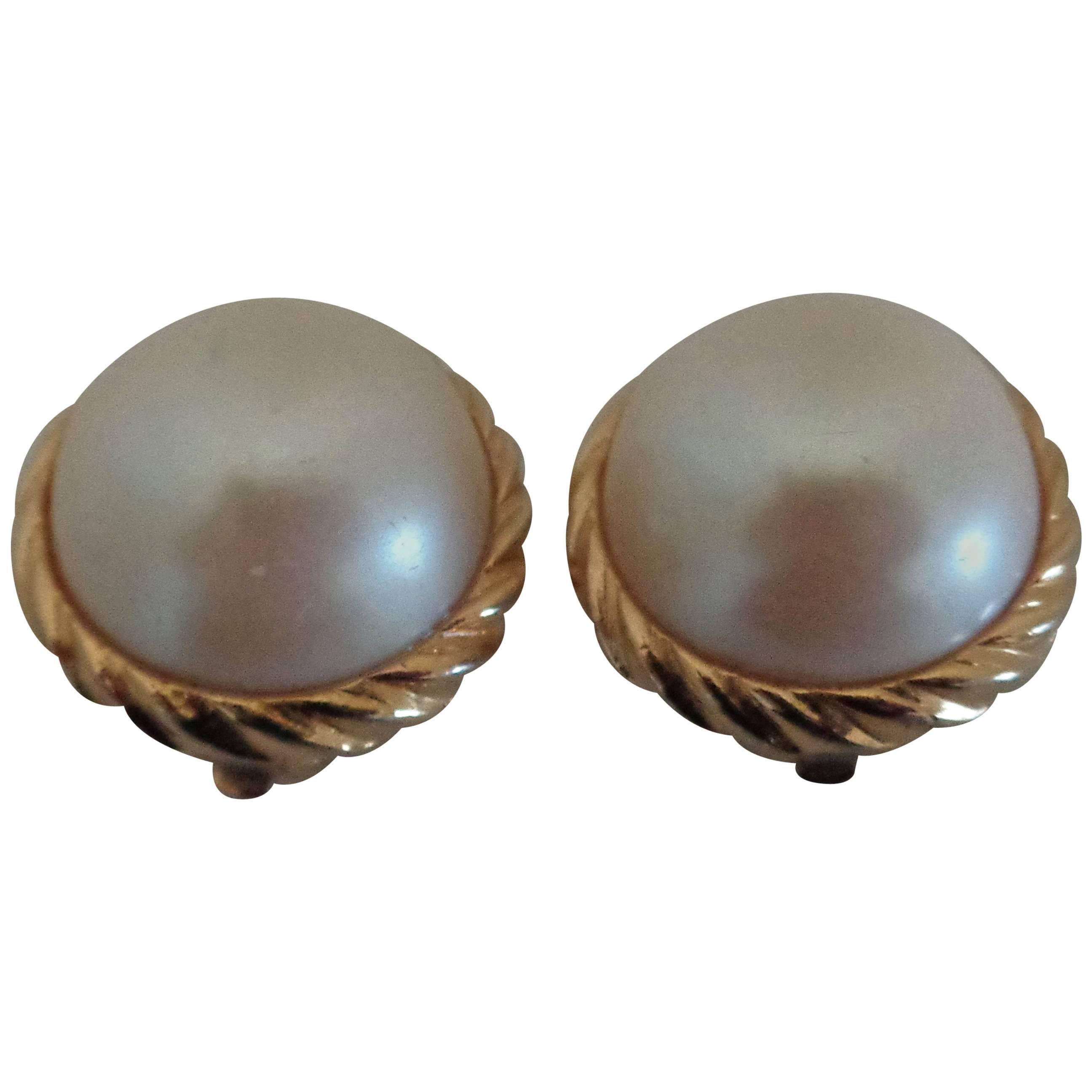 Sarah Coventry Gold Fone Faux Pearls Clip On Earrings  For Sale