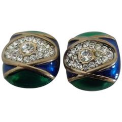 Green Blu Swarovski Clip On Earrings 12