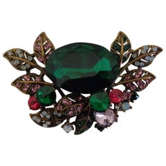 Multicolour Stones Leaves Brooch pin