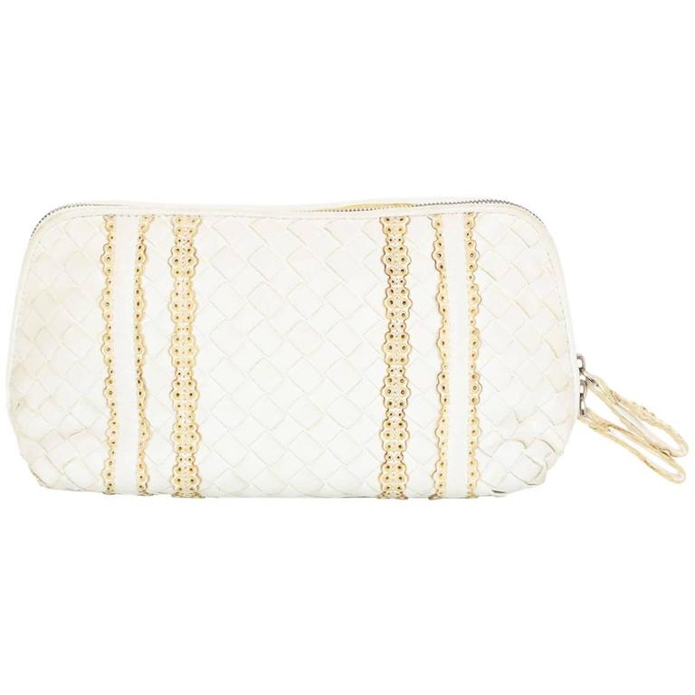 Bottega Veneta White Woven Intrecciato Leather Cosmetic Bag at 1stdibs