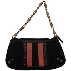 Gucci black Canvas GG fucsia bamboo chain Shoulder Bag