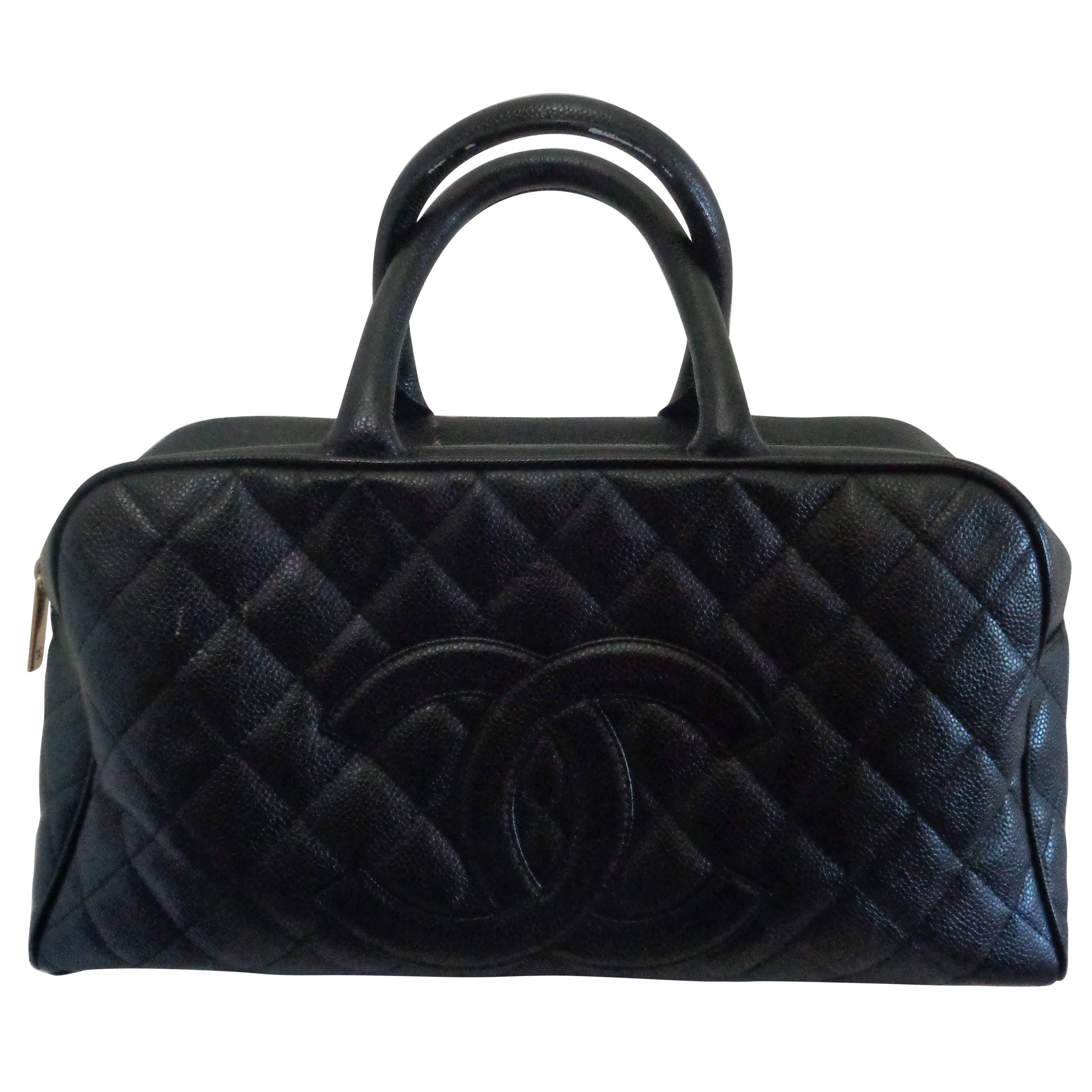 Chanel Black Caviar Leather Bowling Bag at 1stDibs