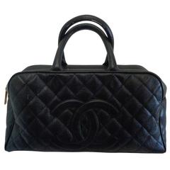 Retro Chanel Black Caviar Leather Bowling Bag