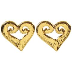 Vintage Yves Saint Laurent YSL Paris Signed Heart Clip on Earrings