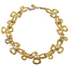 Romantic Vintage Lanvin Paris Signed Choker Necklace Pearl Imitation & Glass 1